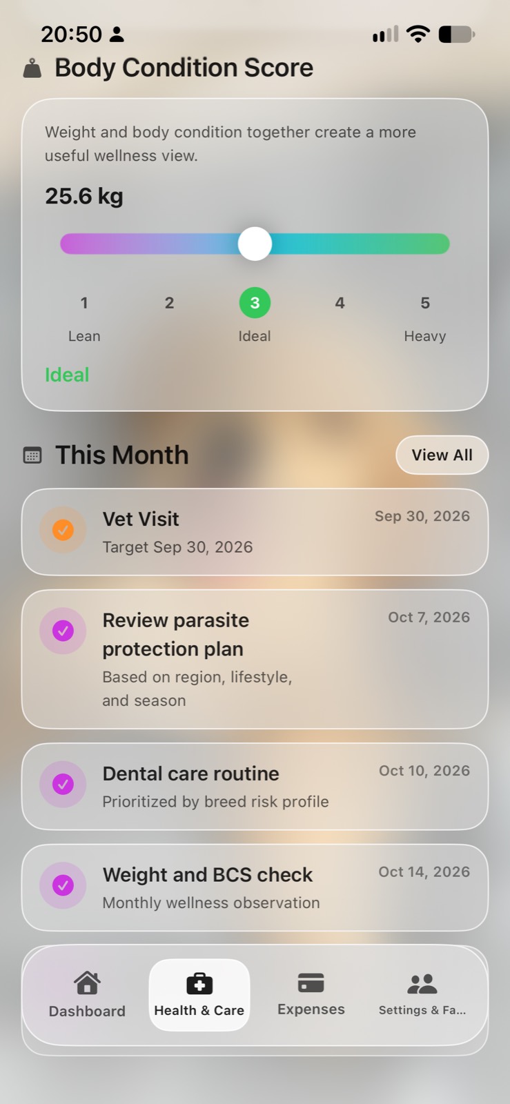 Puppivo body condition score and monthly wellness plan